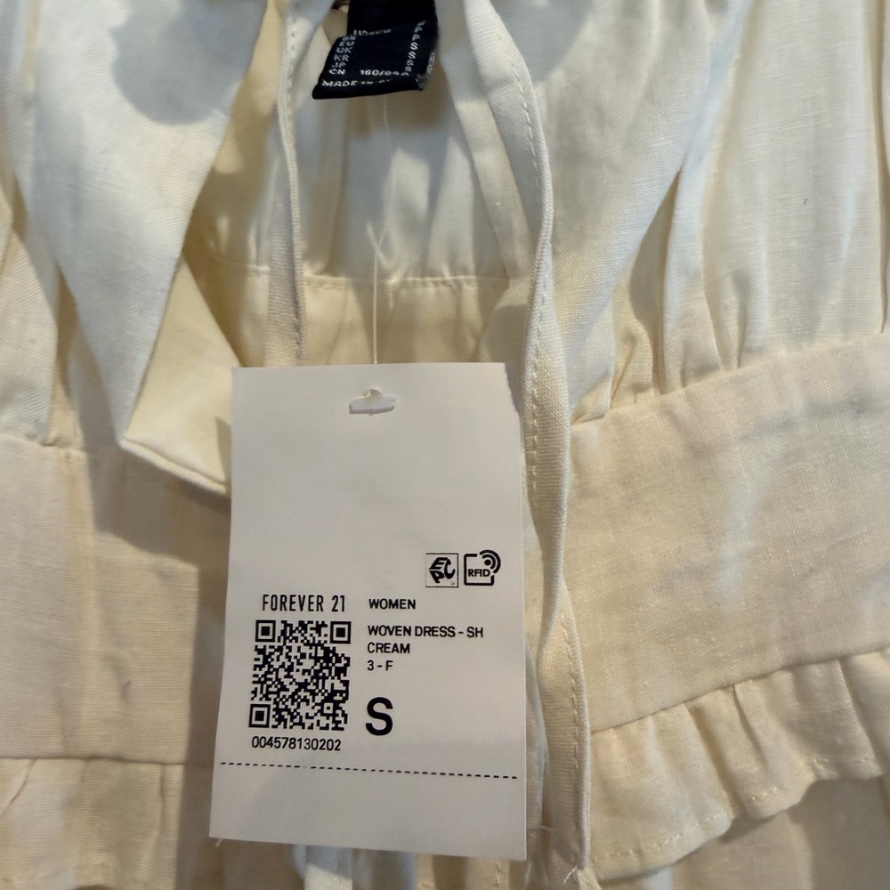 NWT Forever 21 Cream Color Linen Tie-Front Spaghetti Strap Mini Dress - Picture 9 of 9